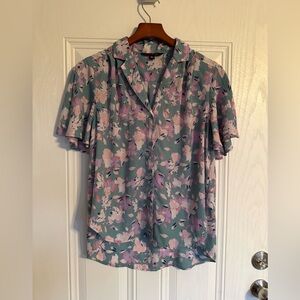 2 for $15 sale: Zac & Rachel short flutter sleeve green purple floral blouse - M